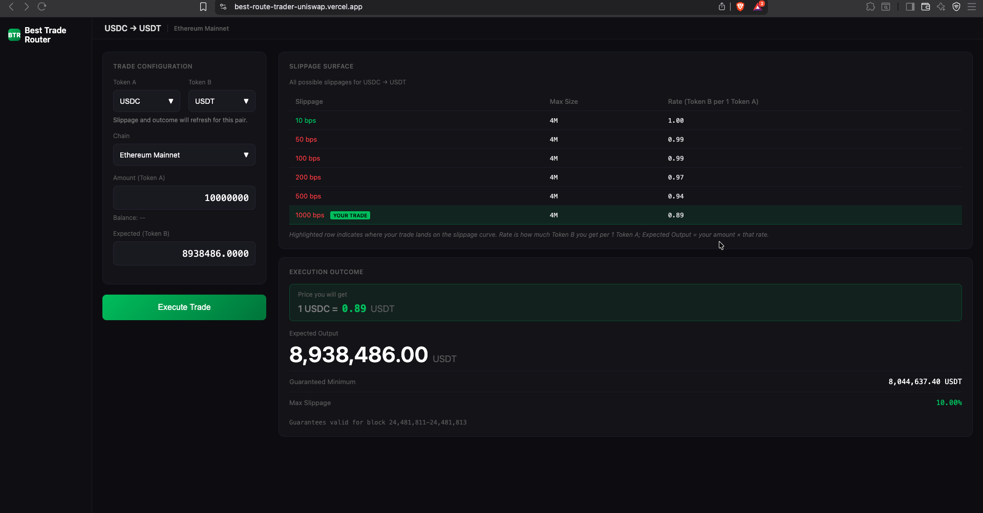 USDC to USDT - 10M stablecoin mega-trade